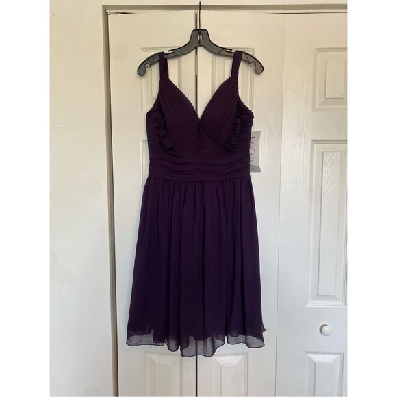 Bill Levkoff NWT Bridesmaid Chiffon Short Dress in Plum Purple, Sz 10 - Picture 1 of 9